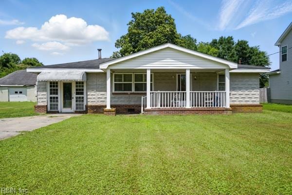 1816 Long Ridge Rd, Chesapeake, VA 23323 - single story home featuring a front lawn and a porch