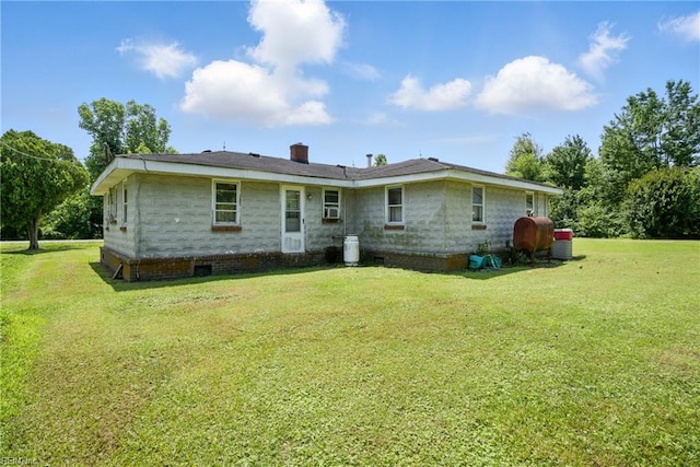 1816 Long Ridge Rd, Chesapeake, VA 23323 - back of property featuring a lawn, a chimney, crawl space, and oil tank