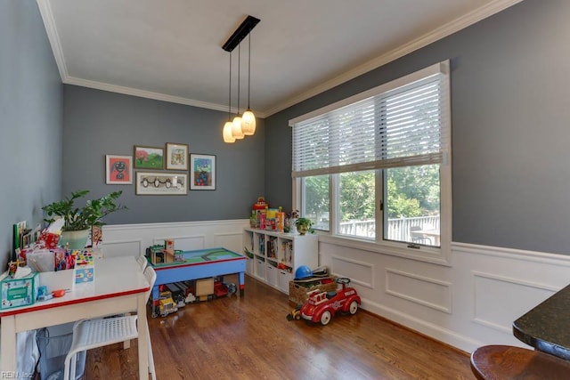 1208 Smith Cove Cir, Virginia Beach, VA 23455 - playroom with a wainscoted wall, ornamental molding, and wood finished floors