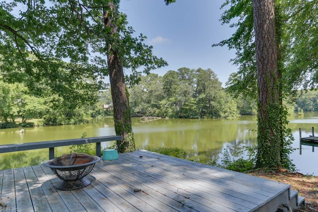 1208 Smith Cove Cir, Virginia Beach, VA 23455 - dock with an outdoor fire pit, a water view, and a wooded view