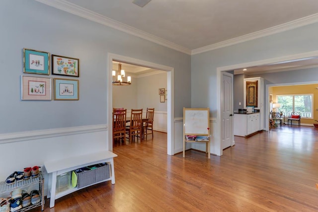 1208 Smith Cove Cir, Virginia Beach, VA 23455 - hall with a chandelier, crown molding, and wood finished floors