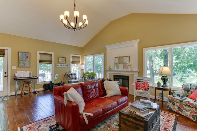 1208 Smith Cove Cir, Virginia Beach, VA 23455 - living area with a chandelier, healthy amount of natural light, and lofted ceiling