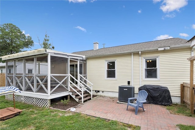 27 Aspenwood Dr, Hampton, VA 23666 - rear view of house featuring a sunroom, a patio, roof with shingles, and crawl space