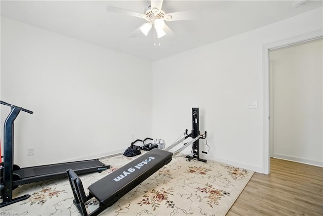 734 Gallbush Rd, Chesapeake, VA 23322 - workout room featuring a ceiling fan and wood finished floors