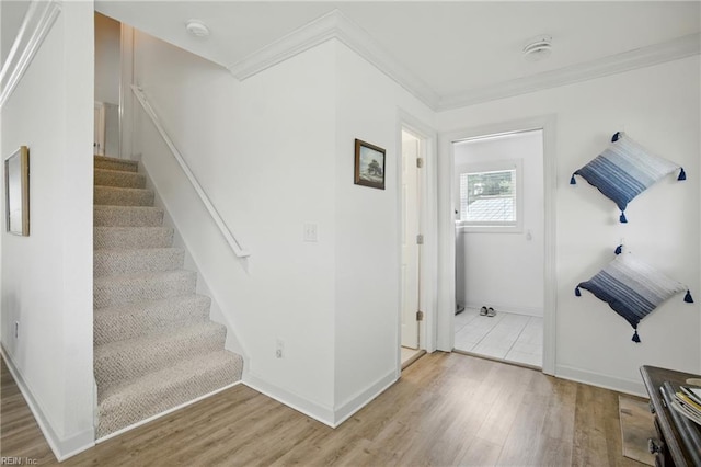 734 Gallbush Rd, Chesapeake, VA 23322 - stairway with wood finished floors and ornamental molding