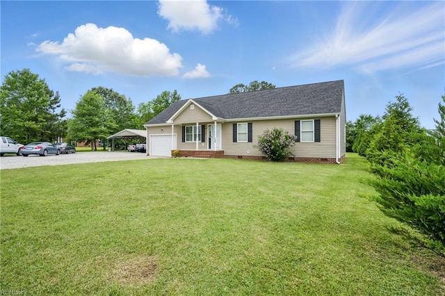 734 Gallbush Rd, Chesapeake, VA 23322 - ranch-style house with driveway, crawl space, a garage, and a front yard