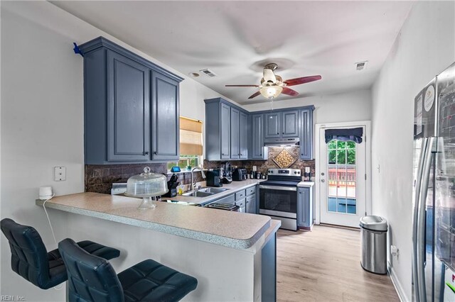 1508 Big Bethel Rd, Hampton, VA 23666 - kitchen featuring stainless steel appliances, a peninsula, light countertops, and tasteful backsplash