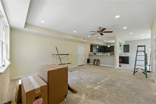 732 Birch Ave, Hampton, VA 23661 - unfurnished living room featuring ceiling fan and recessed lighting