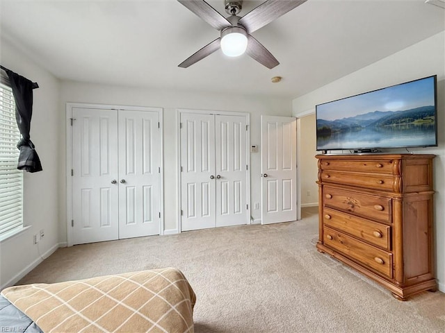 3116 Weathers Blvd, Toano, VA 23168 - bedroom with two closets, light carpet, and a ceiling fan