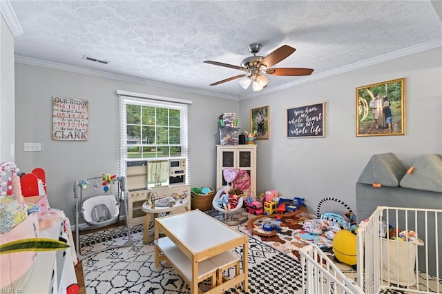 102 Dogwood Dr, Williamsburg, VA 23185 - bedroom featuring ornamental molding, a textured ceiling, and ceiling fan