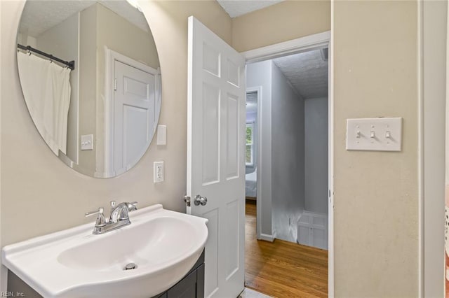 102 Dogwood Dr, Williamsburg, VA 23185 - full bathroom featuring wood finished floors, vanity, and a textured ceiling