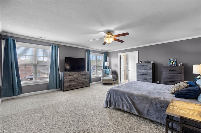 2224 Cabot Ct, Virginia Beach, VA 23456 - bedroom with crown molding, carpet flooring, a textured ceiling, and ceiling fan