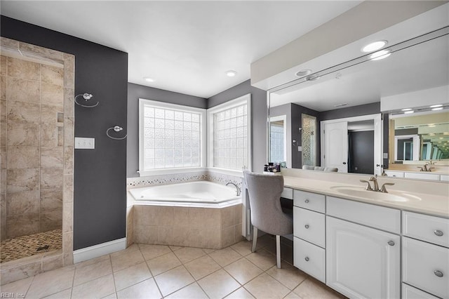2224 Cabot Ct, Virginia Beach, VA 23456 - full bath with a garden tub, vanity, tile patterned floors, and a tile shower