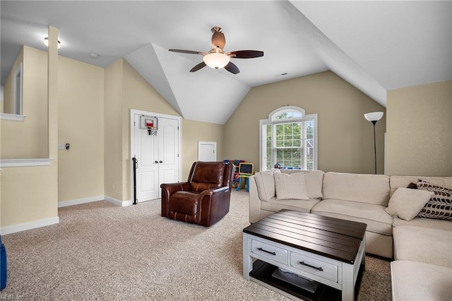2224 Cabot Ct, Virginia Beach, VA 23456 - carpeted living room featuring a ceiling fan and vaulted ceiling
