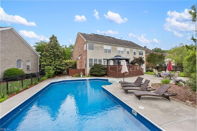 2224 Cabot Ct, Virginia Beach, VA 23456 - view of swimming pool with a gazebo, a patio area, a fenced backyard, and a wooden deck