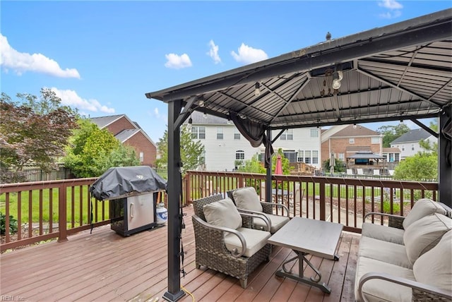 2224 Cabot Ct, Virginia Beach, VA 23456 - wooden terrace featuring outdoor lounge area, area for grilling, a gazebo, and a residential view