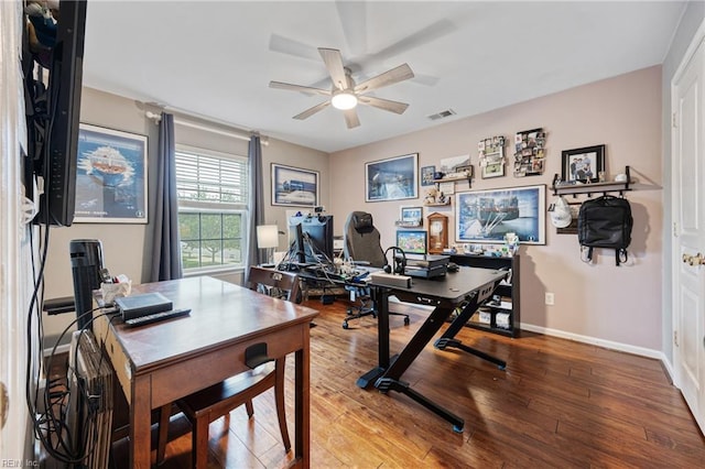 2060 Queens Point Dr, Suffolk, VA 23434 - home office featuring a ceiling fan and hardwood / wood-style flooring