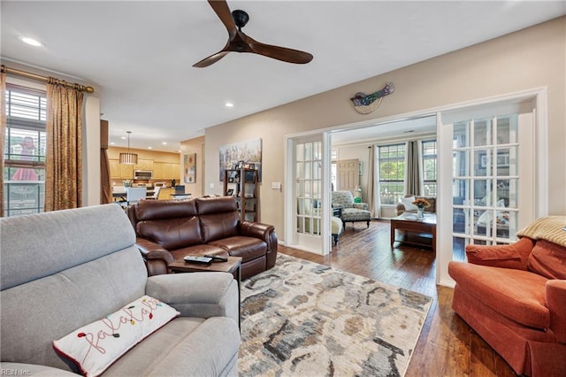 2060 Queens Point Dr, Suffolk, VA 23434 - living room with ceiling fan, hardwood / wood-style flooring, and recessed lighting