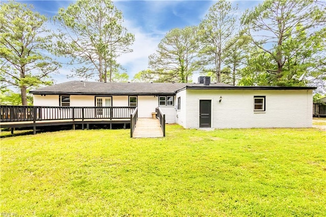 3760 Nansemond Pkwy, Suffolk, VA 23435 - back of property featuring a wooden deck, a yard, and a chimney