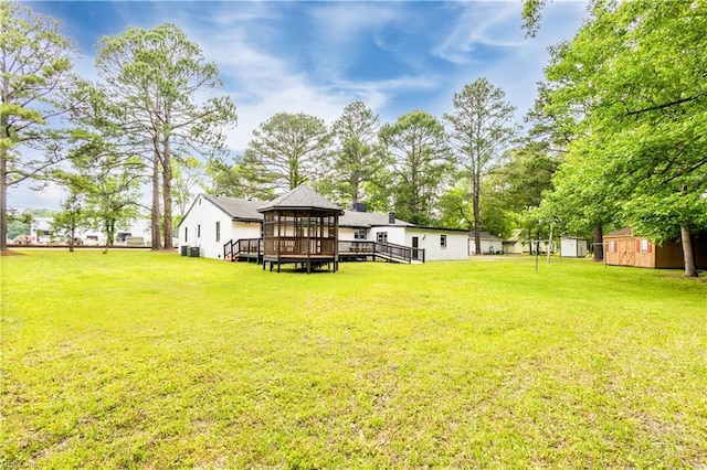 3760 Nansemond Pkwy, Suffolk, VA 23435 - view of grassy yard featuring a shed, a gazebo, and a wooden deck