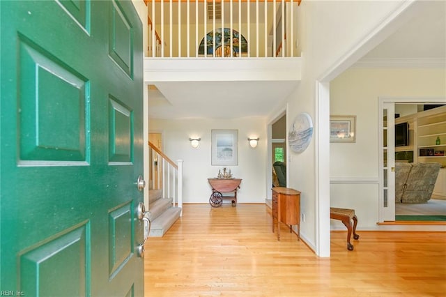 1904 Sandee Cres, Virginia Beach, VA 23454 - entryway with stairway, wood finished floors, ornamental molding, and a high ceiling