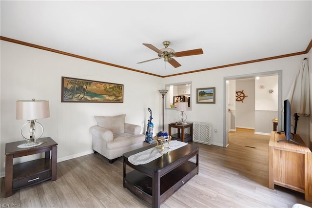 701 Milton Dr, Hampton, VA 23666 - living room with a ceiling fan, crown molding, and light wood-type flooring