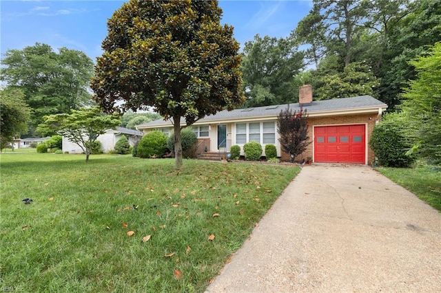 701 Milton Dr, Hampton, VA 23666 - view of front of house with a garage, a front lawn, driveway, a chimney, and brick siding