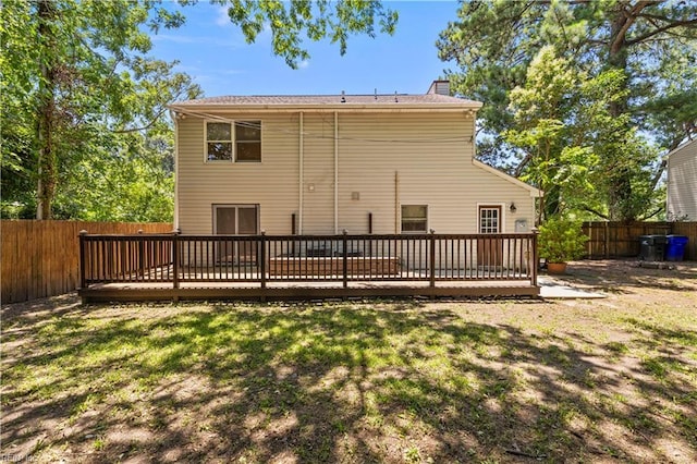 128 Glen Echo Dr, Norfolk, VA 23505 - rear view of property with a chimney, a fenced backyard, and a wooden deck