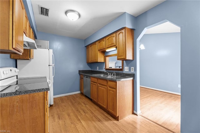 1801 Cougar Ct, Virginia Beach, VA 23456 - kitchen featuring stainless steel dishwasher, under cabinet range hood, light wood finished floors, and brown cabinets