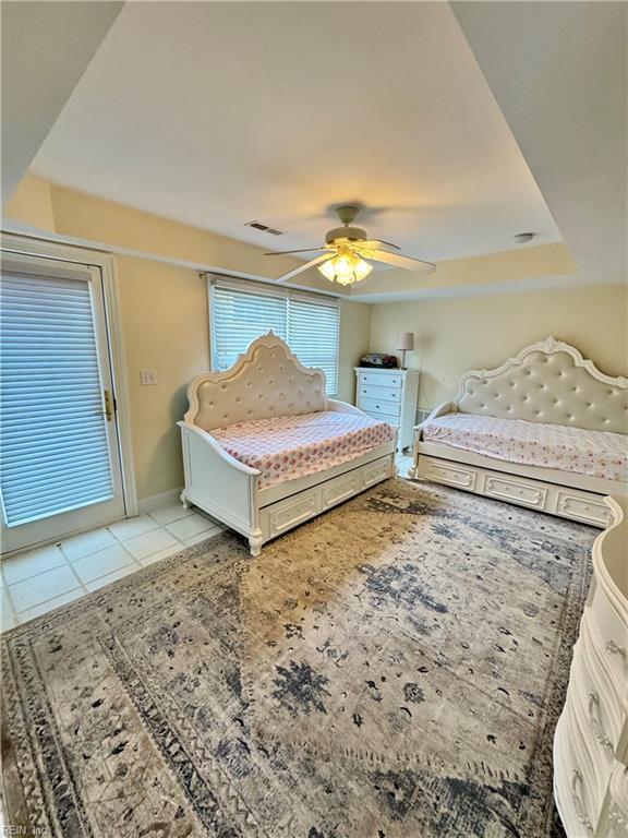 508 Virginia Dare Dr, Virginia Beach, VA 23451 - bedroom with a ceiling fan, access to outside, and light tile patterned flooring