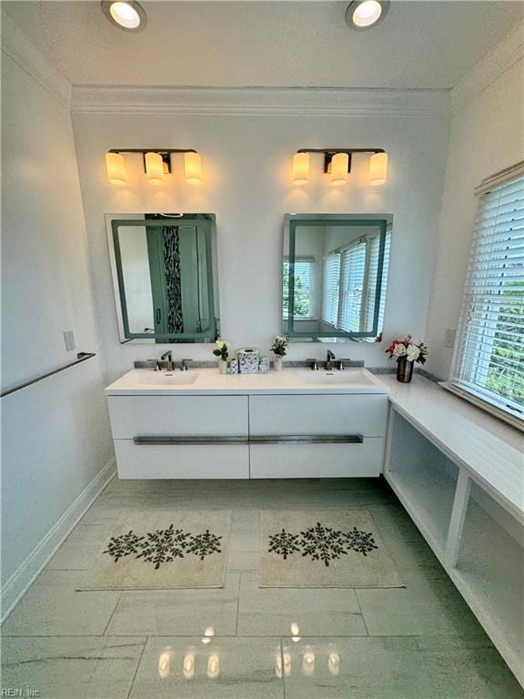508 Virginia Dare Dr, Virginia Beach, VA 23451 - full bath with ornamental molding, double vanity, and recessed lighting