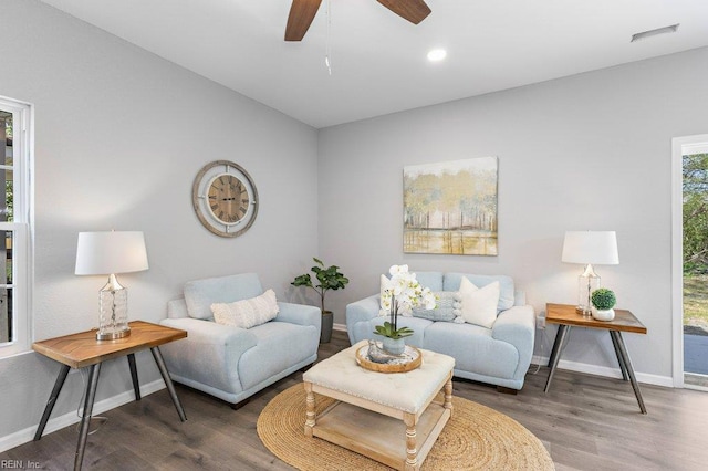 31 Bank St, Windsor, VA 23487 - living area featuring wood finished floors, ceiling fan, and recessed lighting