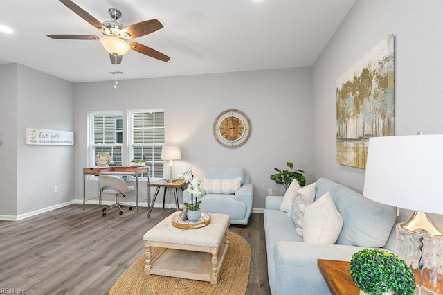 31 Bank St, Windsor, VA 23487 - living area featuring an office area, wood finished floors, and ceiling fan