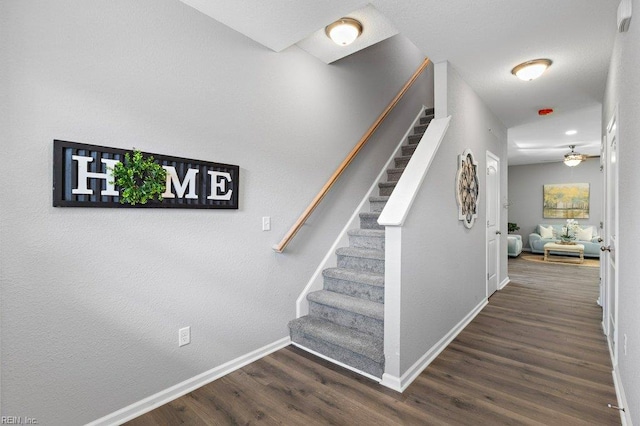 31 Bank St, Windsor, VA 23487 - stairs featuring wood finished floors and ceiling fan