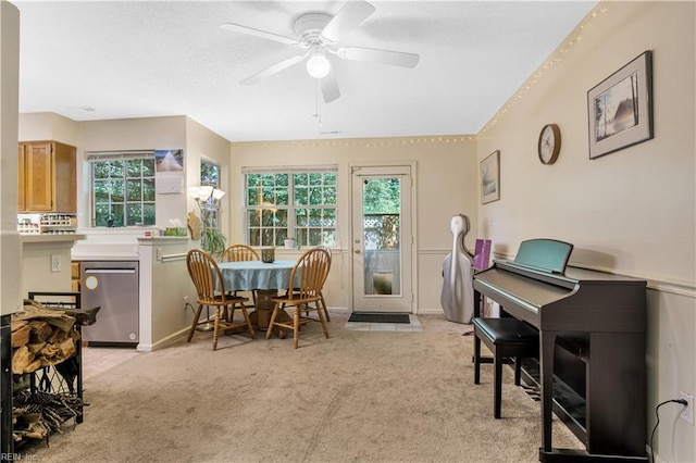 164 Corwin Cir, Hampton, VA 23666 - dining area with light colored carpet and a ceiling fan