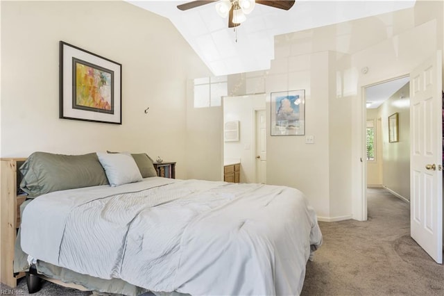 164 Corwin Cir, Hampton, VA 23666 - bedroom featuring light carpet, lofted ceiling, a ceiling fan, and ensuite bathroom