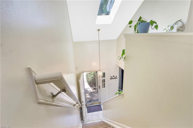 164 Corwin Cir, Hampton, VA 23666 - stairs with a skylight and high vaulted ceiling