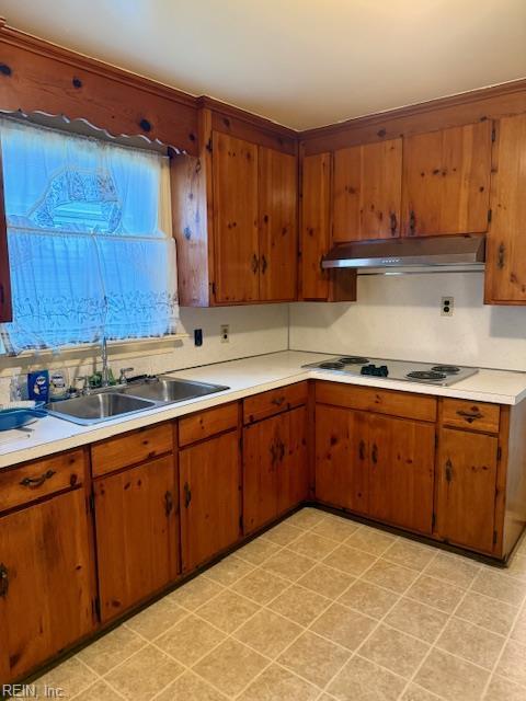 126 E Virginia Ave, Hampton, VA 23663 - kitchen with under cabinet range hood, light countertops, and brown cabinets