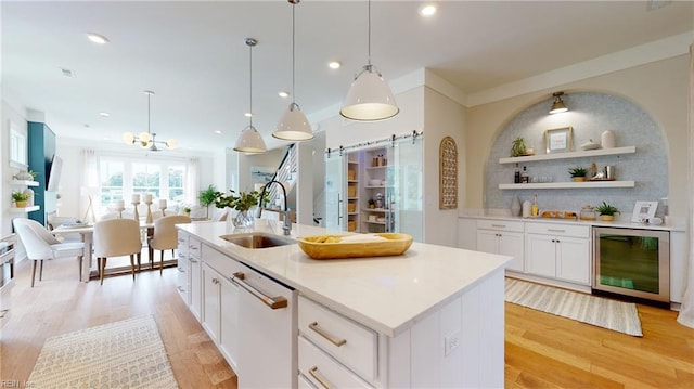 903 Jennings Ln, Chesapeake, VA 23322 - kitchen with wine cooler, dishwasher, light countertops, white cabinets, and open shelves