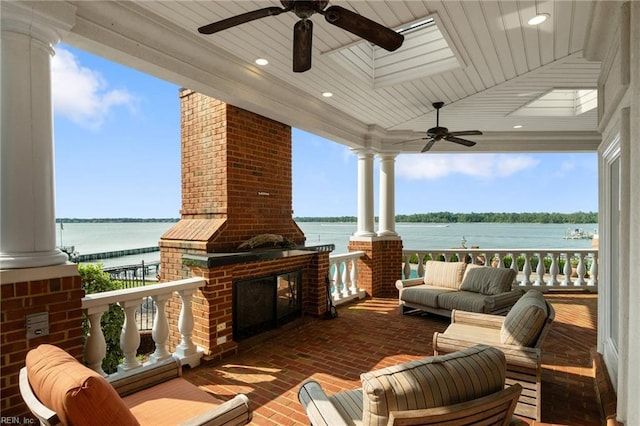 1845 N Alanton Dr, Virginia Beach, VA 23454 - deck with ceiling fan, a water view, and outdoor lounge area