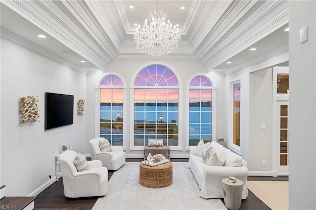1845 N Alanton Dr, Virginia Beach, VA 23454 - living area featuring crown molding, a chandelier, wood finished floors, and recessed lighting