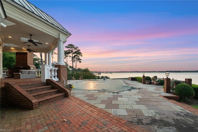 1845 N Alanton Dr, Virginia Beach, VA 23454 - view of patio featuring a water view and ceiling fan