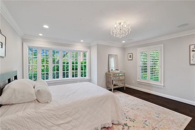 1845 N Alanton Dr, Virginia Beach, VA 23454 - bedroom featuring a chandelier, wood finished floors, recessed lighting, and crown molding