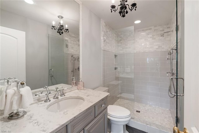 1845 N Alanton Dr, Virginia Beach, VA 23454 - full bathroom with a stall shower, vanity, recessed lighting, and a chandelier