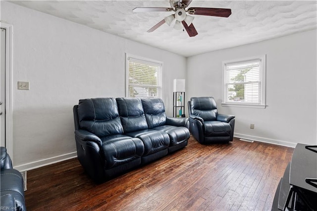 3917 Krick St, Norfolk, VA 23513 - living area featuring ceiling fan, hardwood / wood-style floors, and a textured ceiling