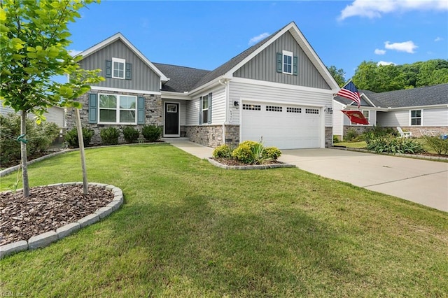 6957 Healy Ave, Gloucester, VA 23061 - craftsman house featuring board and batten siding, stone siding, driveway, and a front yard