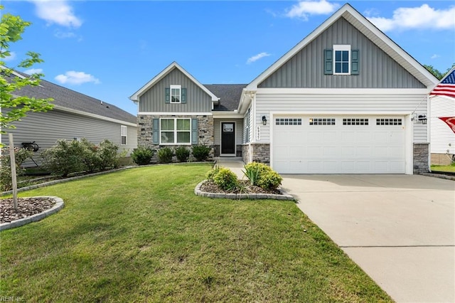 6957 Healy Ave, Gloucester, VA 23061 - craftsman-style house featuring board and batten siding, stone siding, concrete driveway, and a front yard