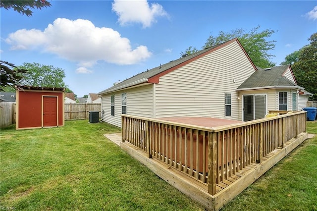 2116 Bloomsbury Ln, Virginia Beach, VA 23454 - rear view of house featuring a wooden deck, a storage shed, and a fenced backyard