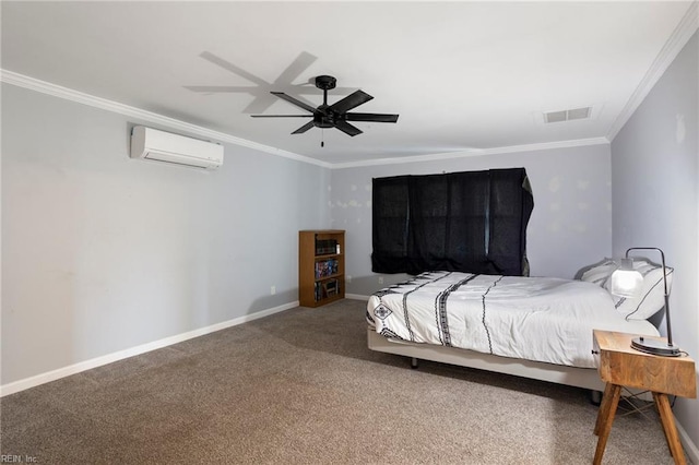 7600 Bridgette Ln, Norfolk, VA 23518 - carpeted bedroom featuring a wall mounted AC, ornamental molding, and ceiling fan