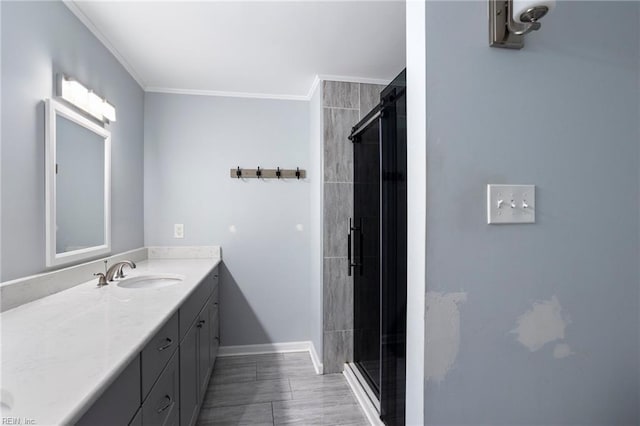 7600 Bridgette Ln, Norfolk, VA 23518 - full bathroom featuring vanity, a shower stall, and crown molding